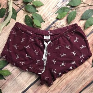 Victoria’s Secret Pink Dog Logo Print Maroon Sleep Shorts Lounge Drawstring